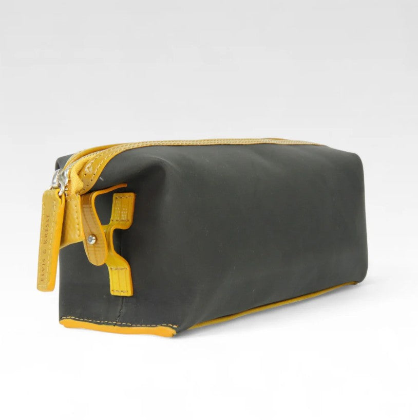 Elvis and Kresse black and yellow medium washbag on a white background