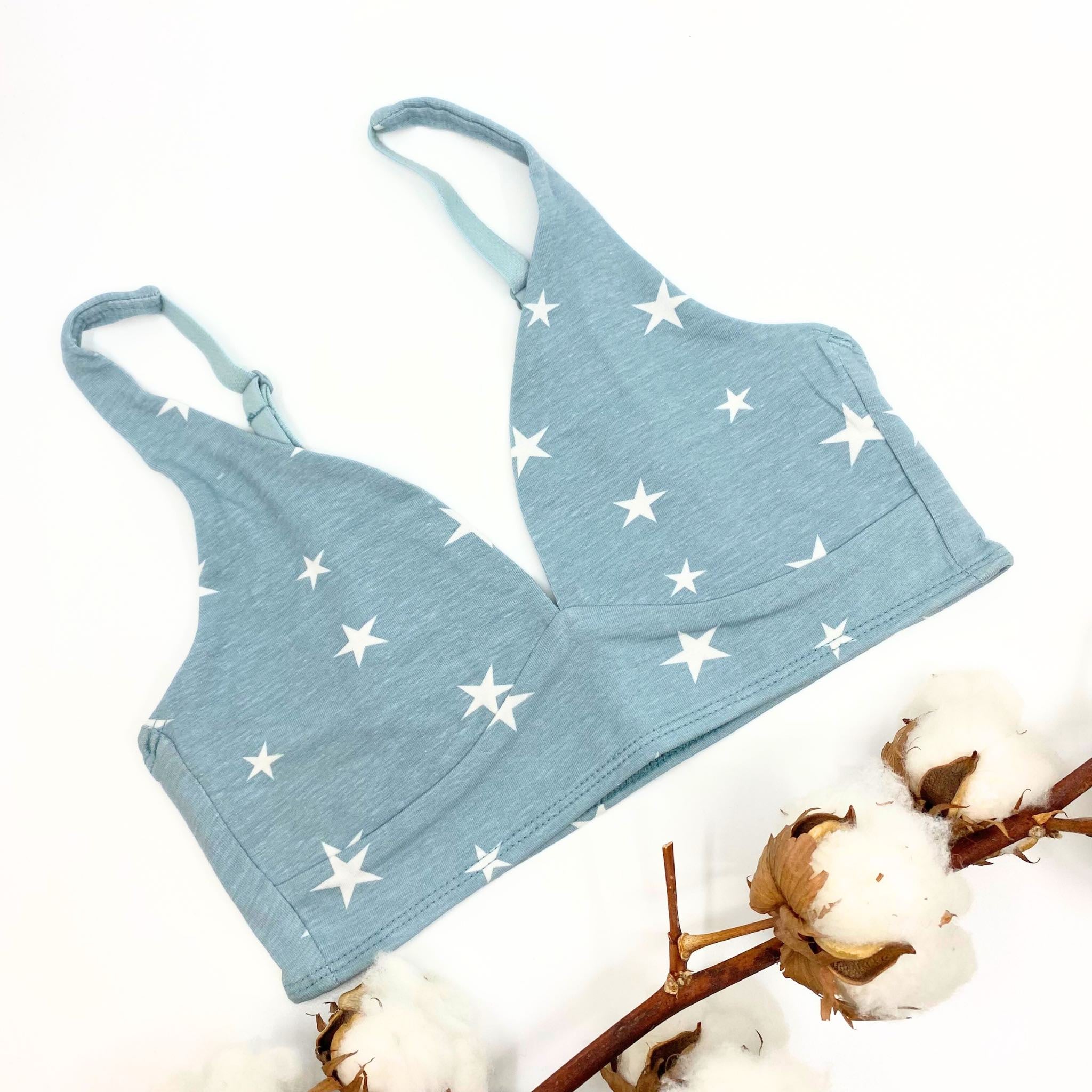Girls organic cotton blue with white stars bralette _You Underwear