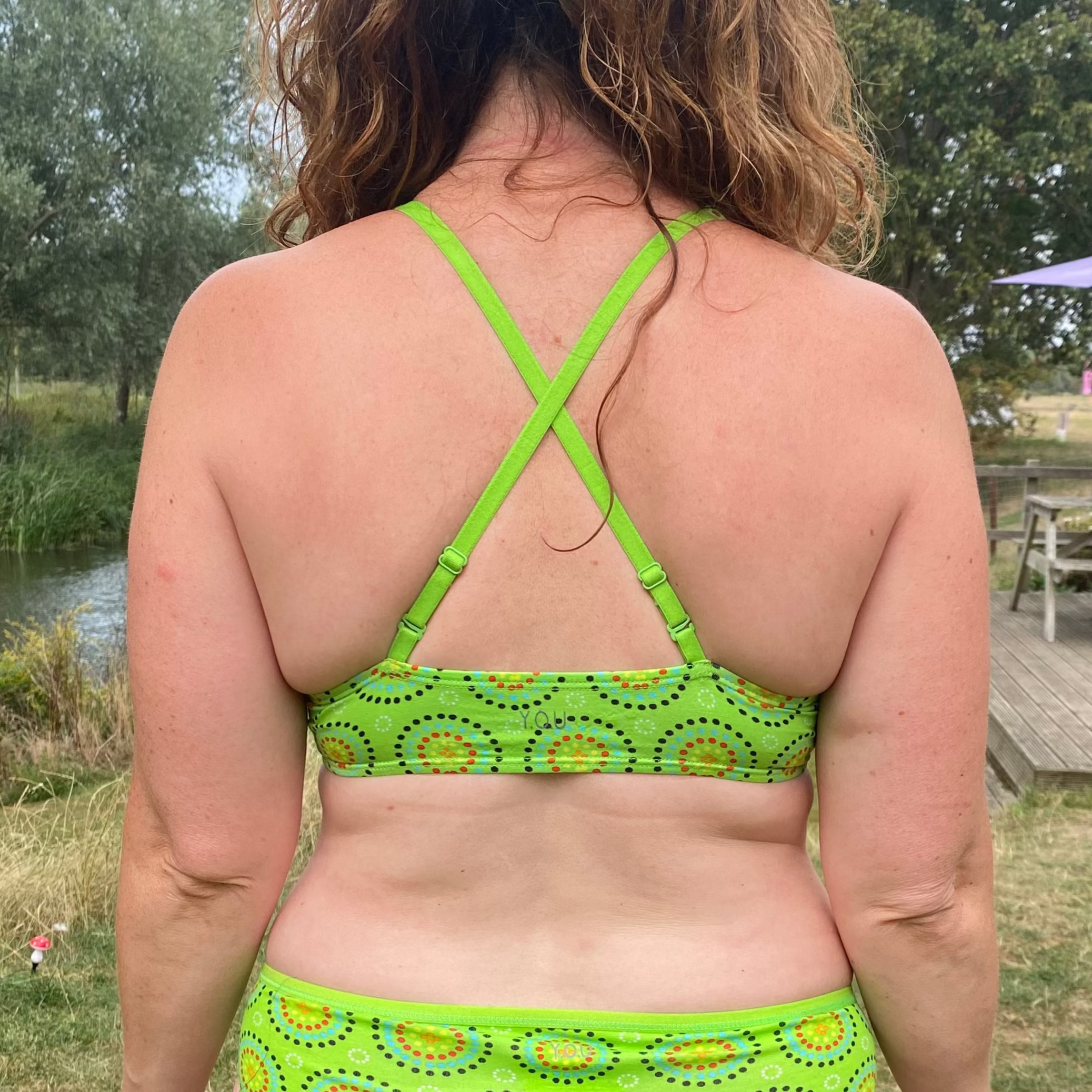 Women's organic cotton bralette - Green Mara design