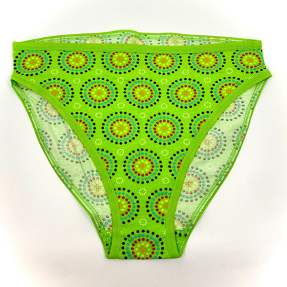 Women's organic cotton mid-rise bikini bottoms - Green Mara print