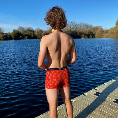 Men’s organic cotton mid-length trunks in Red Mara