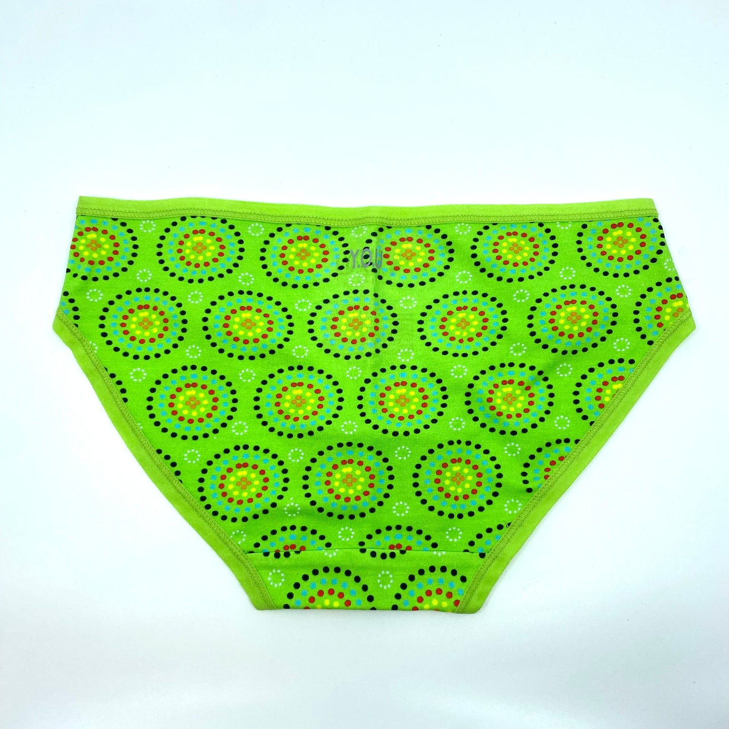 Women's organic cotton low-rise bikini bottoms - Green Mara design