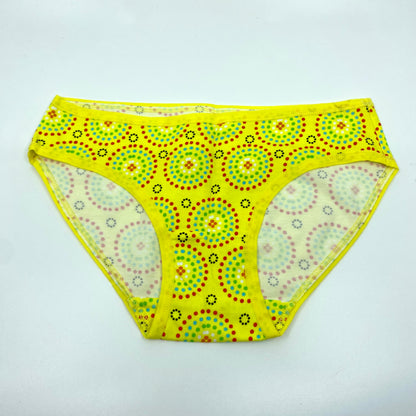 Women's organic cotton low-rise bikini bottoms - Yellow Mara design