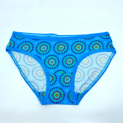 Women's organic cotton low-rise bikini bottoms - Blue Mara design