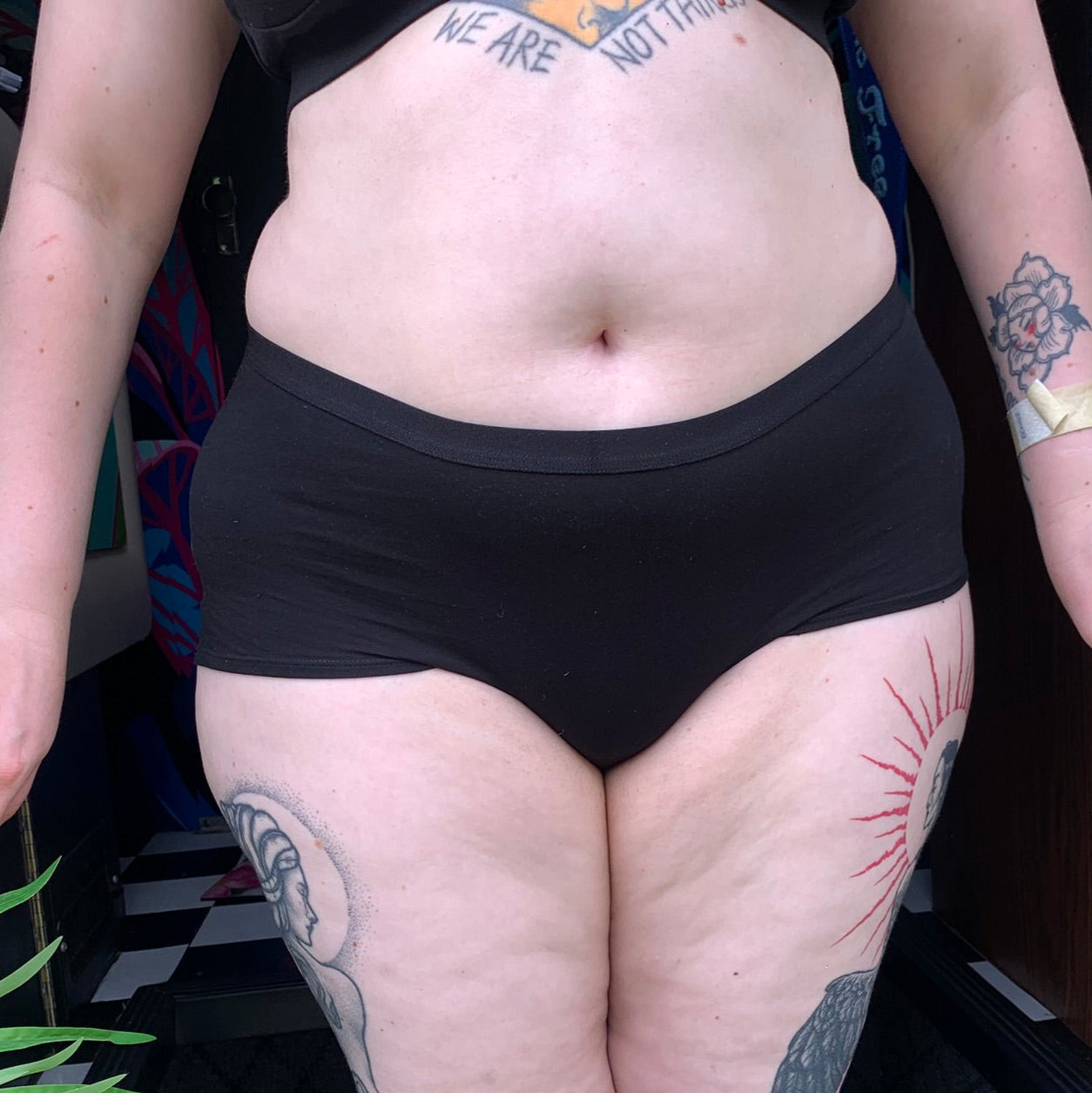 model wearing organic cotton boy shorts black - You Underwear