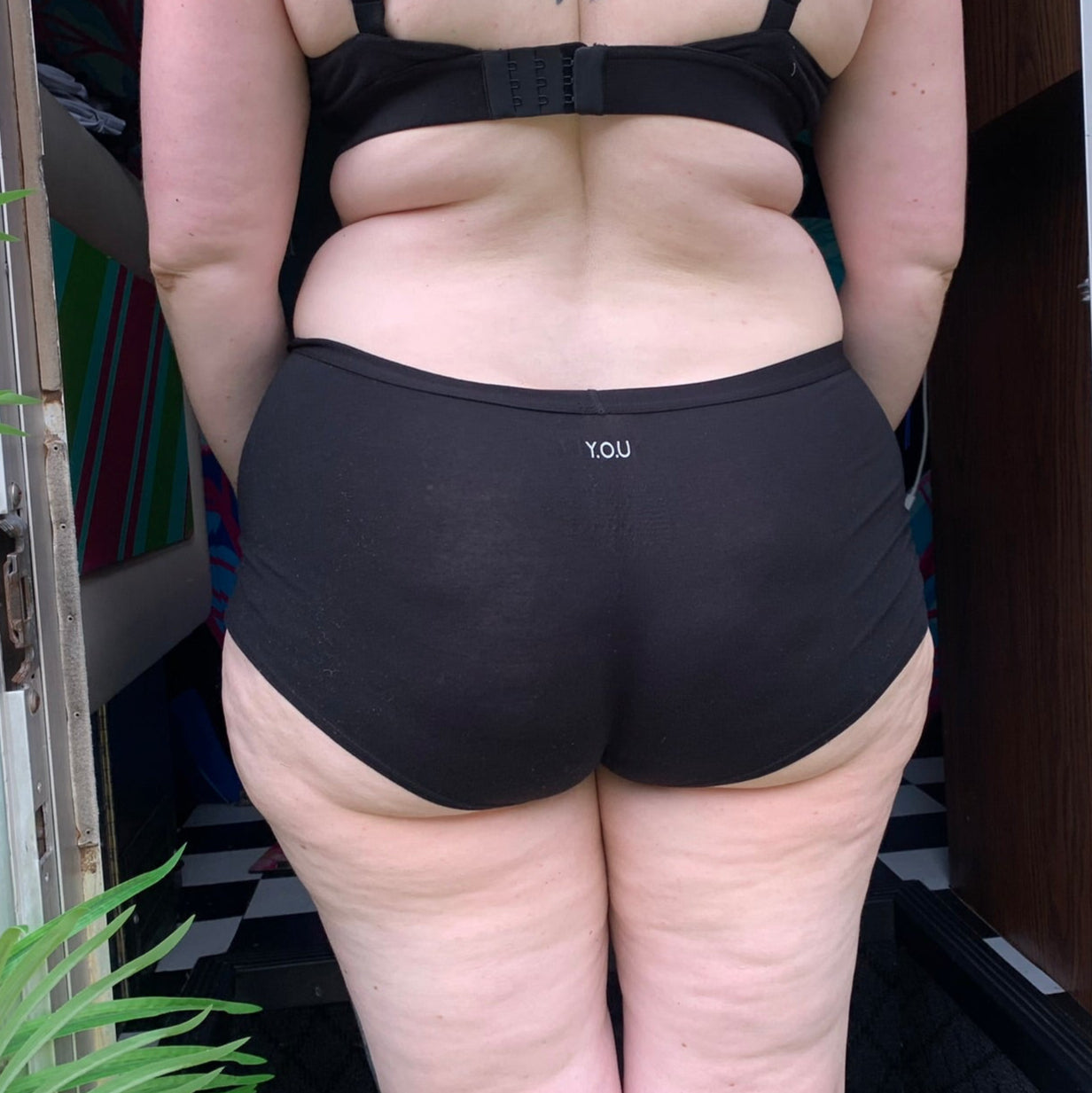 model wearing organic cotton boy shorts black - You Underwear