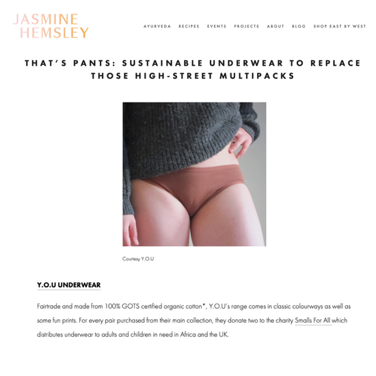 A screenshot of the Jasmine Helmsley article about sustainable underwear
