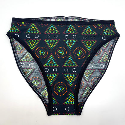 Women's organic cotton mid-rise bikini bottoms - Black Mara print