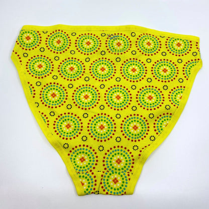 Women's organic cotton mid-rise bikini bottoms - Yellow Mara print