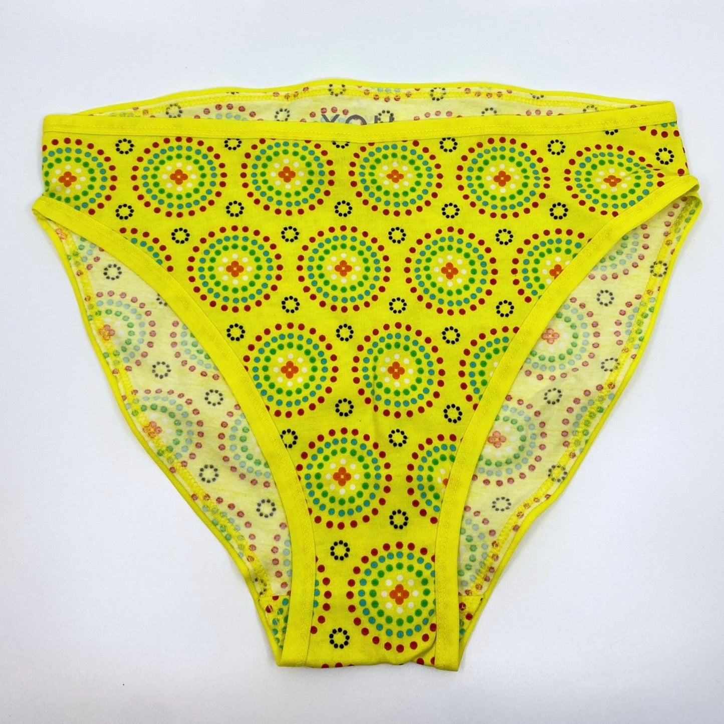 Women's organic cotton mid-rise bikini bottoms - Yellow Mara print