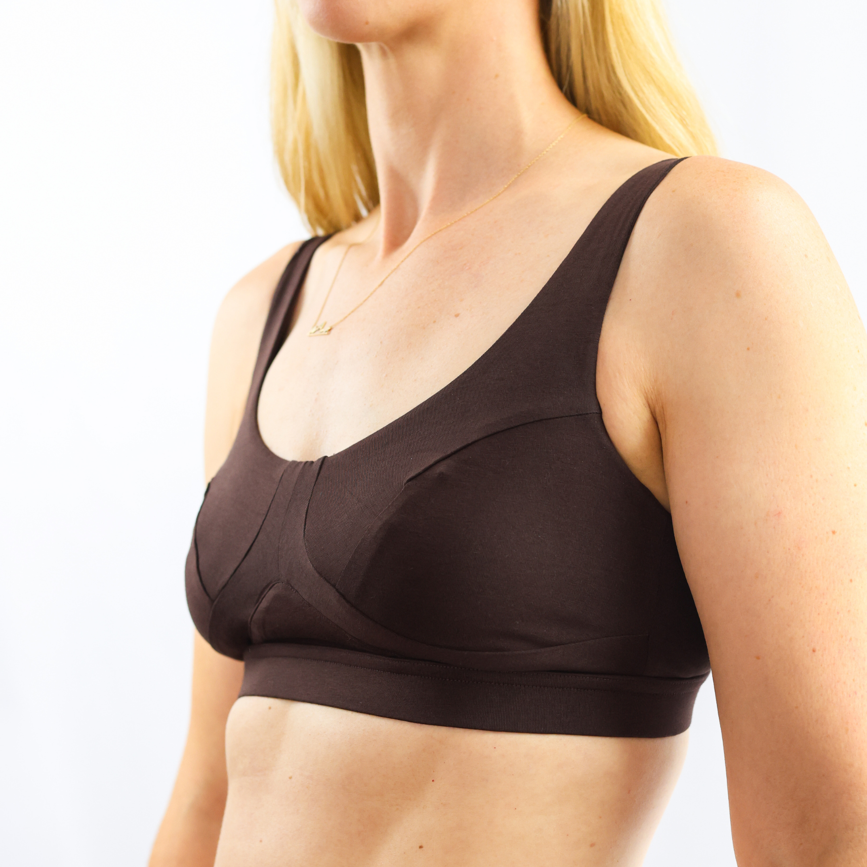 Women's organic cotton bra in cocoa (dark nude) - more supportive style