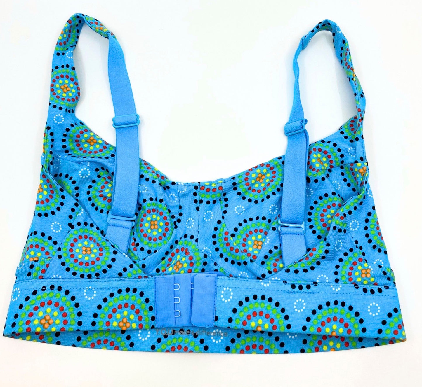 Women's organic cotton bra in blue Mara print - more supportive style