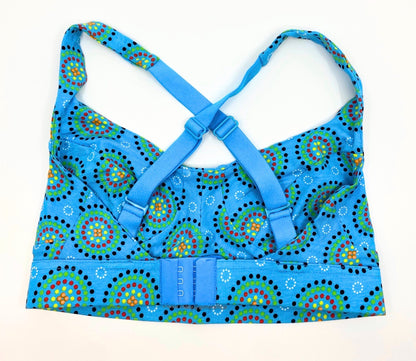 Women's organic cotton bra in blue Mara print - more supportive style