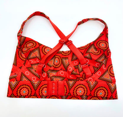 Women's organic cotton bra in red Mara print - more supportive style