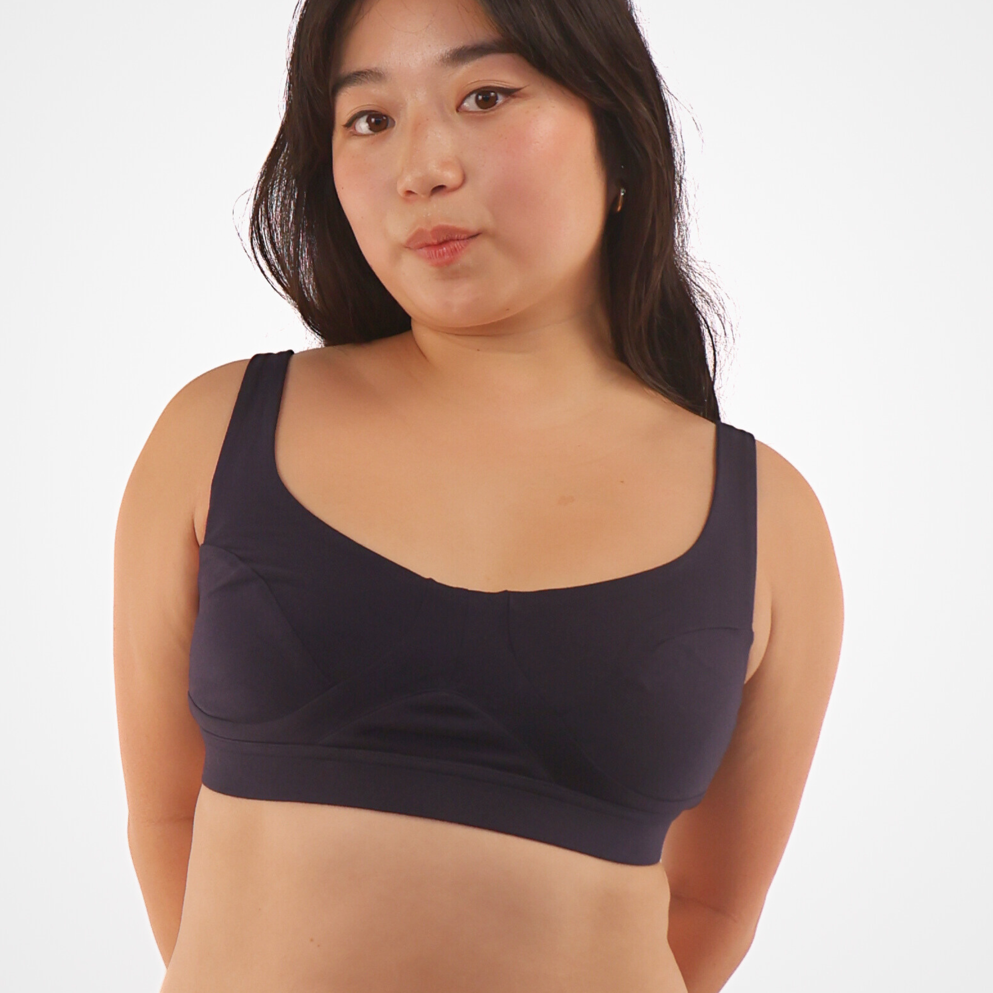 Women's organic cotton bra in navy blue - more supportive style