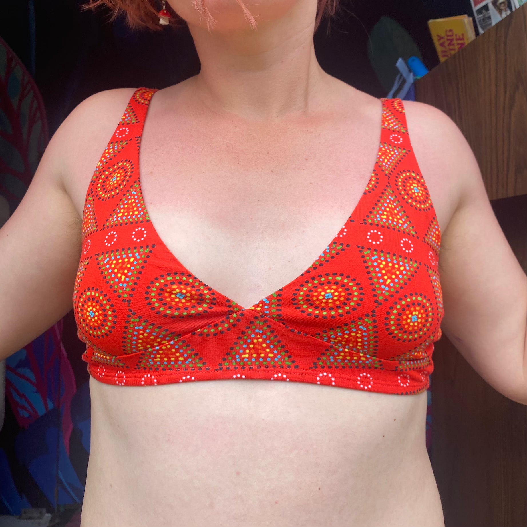 Model wearing an organic cotton red mara bralette - You Underwear