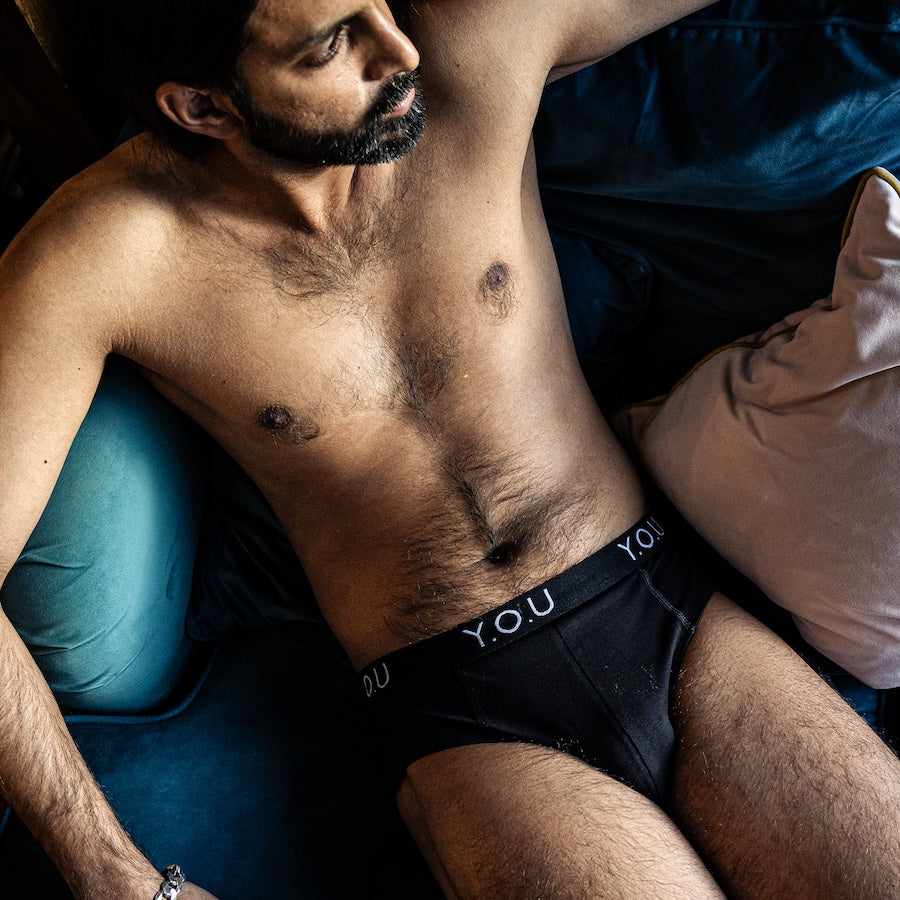 model wearing organic cotton briefs in black - You Underwear