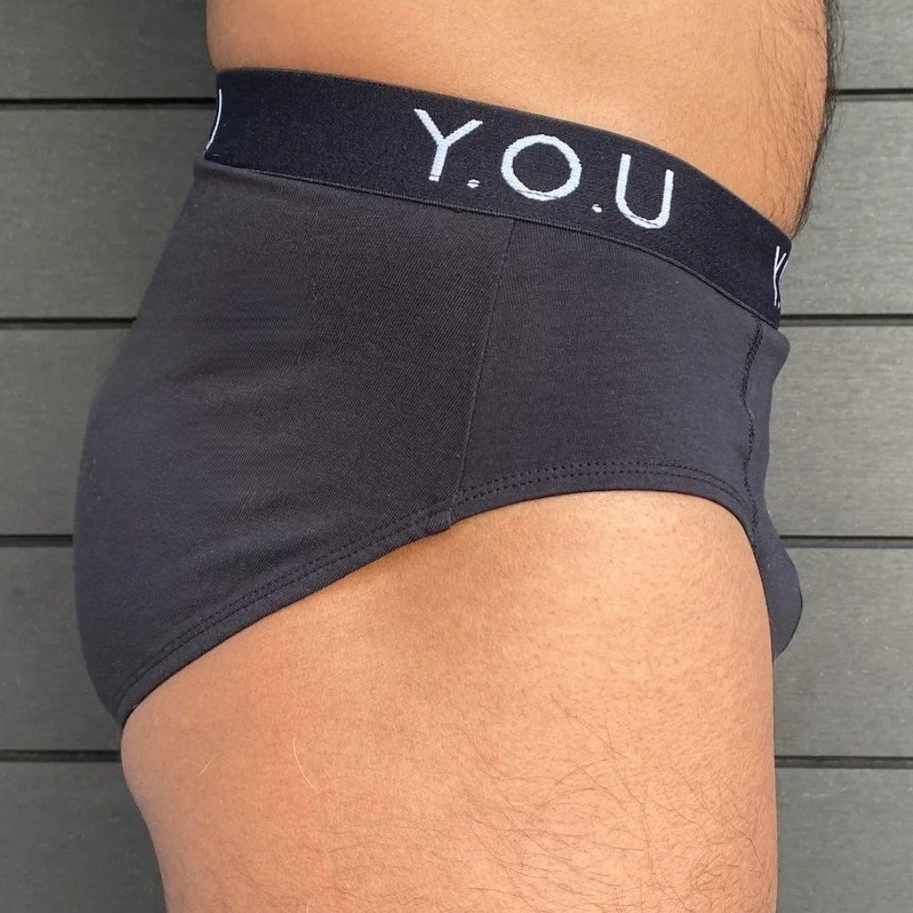 model wearing organic cotton briefs in black - You Underwear