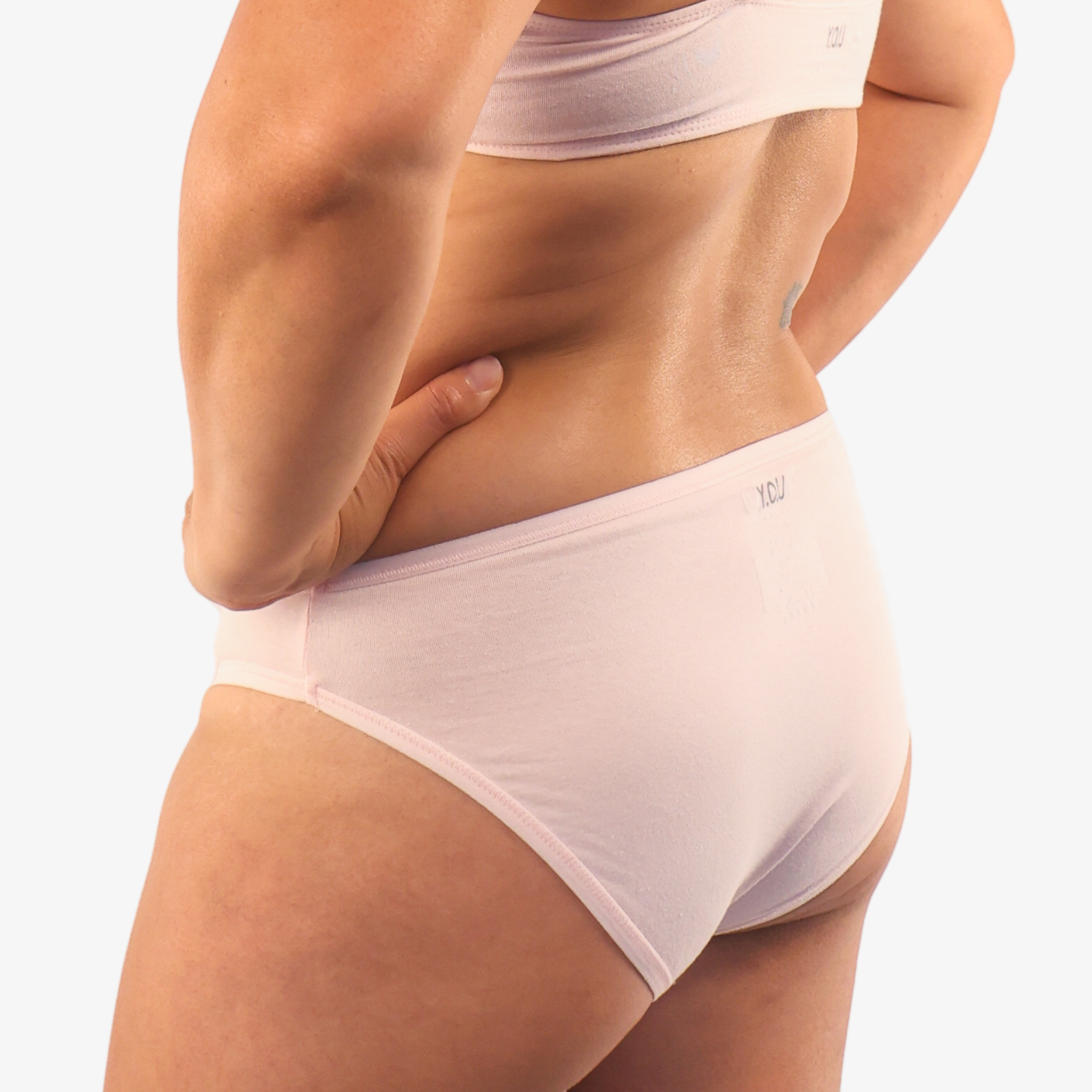 model wearing organic cotton low rise bikini light pink - You Underwear