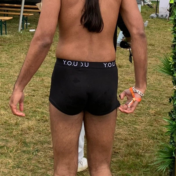 model wearing organic cotton mens hipster trunks black - You Underwear