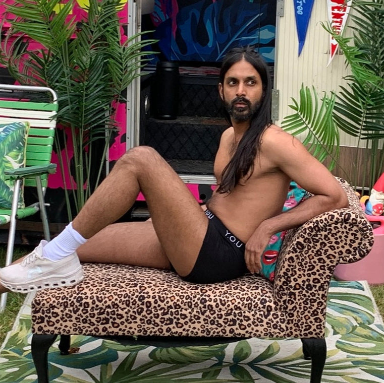 model wearing organic cotton mens hipster trunks black - You Underwear