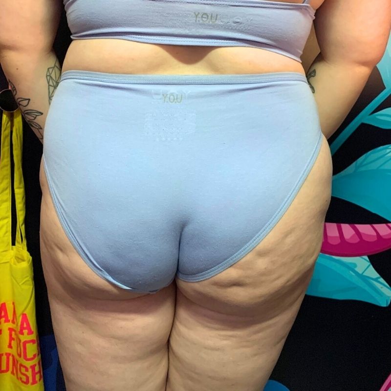 model wearing organic cotton mid rise bikini light blue - You Underwear