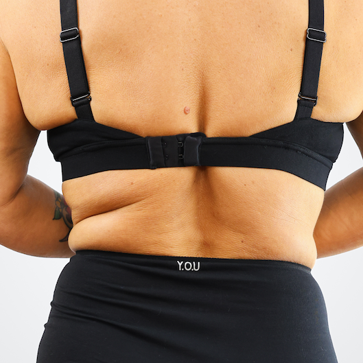 model wearing organic cotton non wired bra black - You Underwear