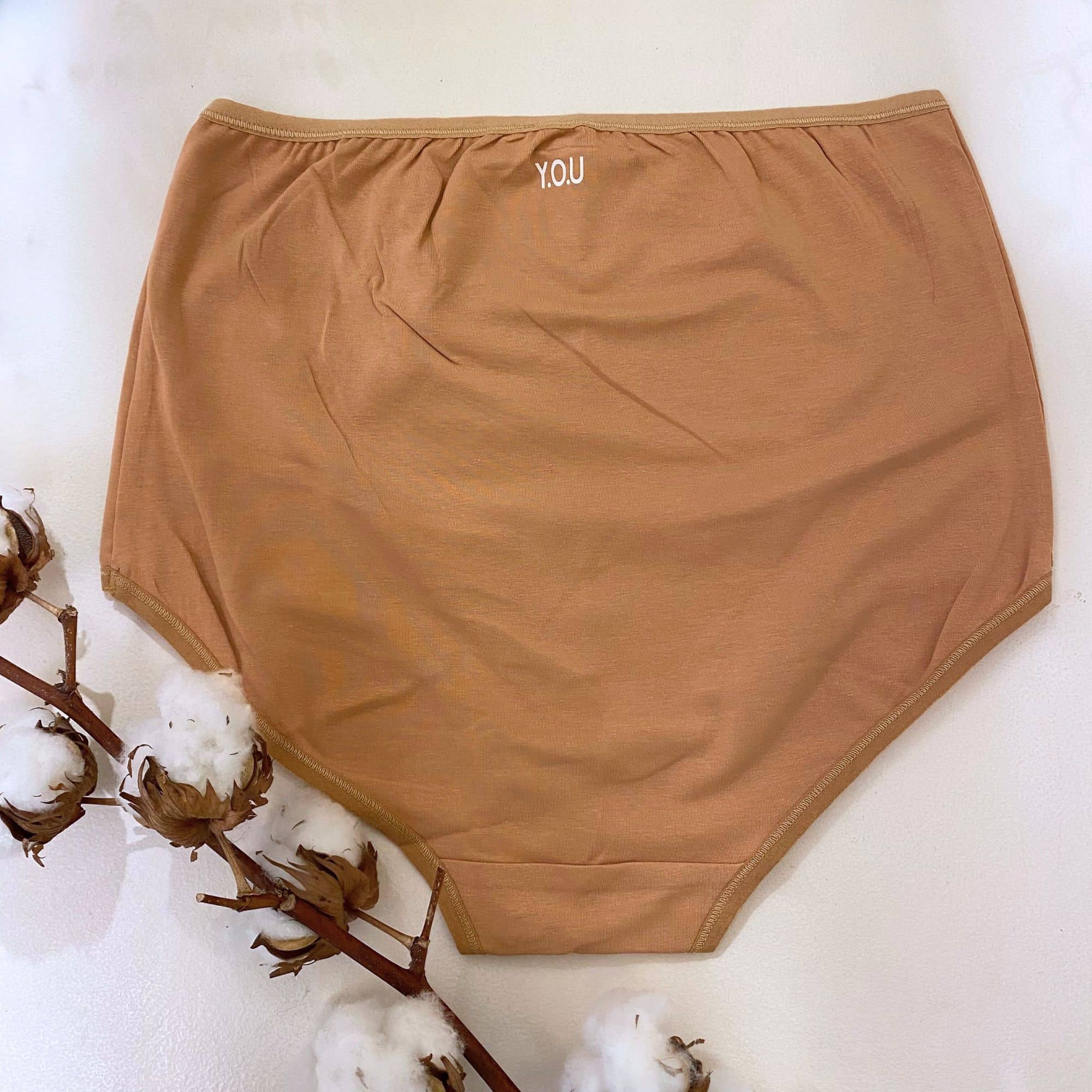 Organic cotton high-waisted knickers in almond (light nude)- Y.O.U Underwear