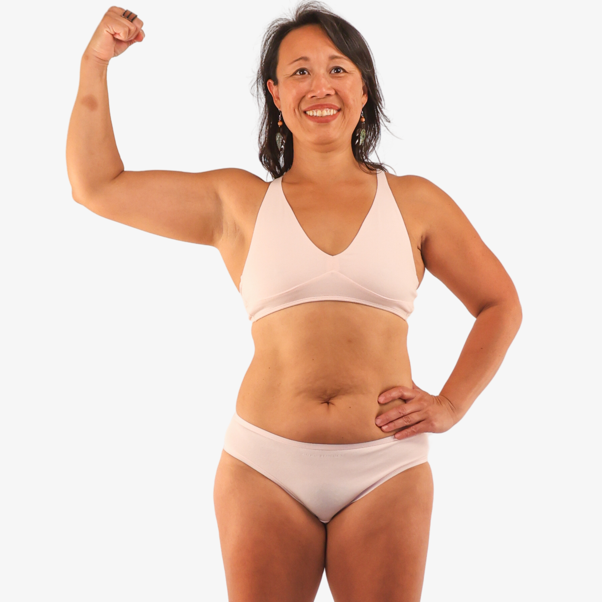 Women's organic cotton matching bralette and bikini set in light pink