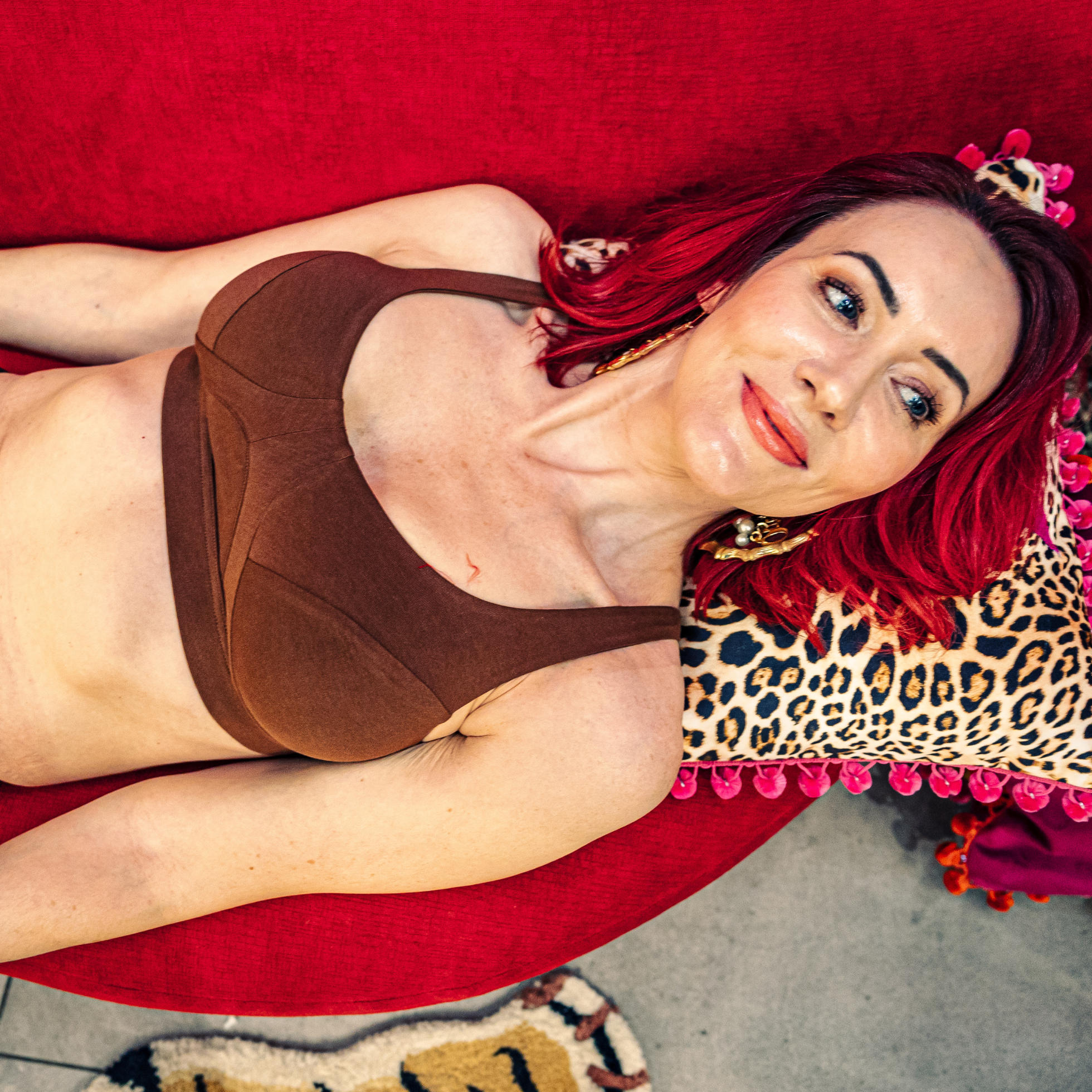 Women's organic cotton bra in chestnut - more supportive style