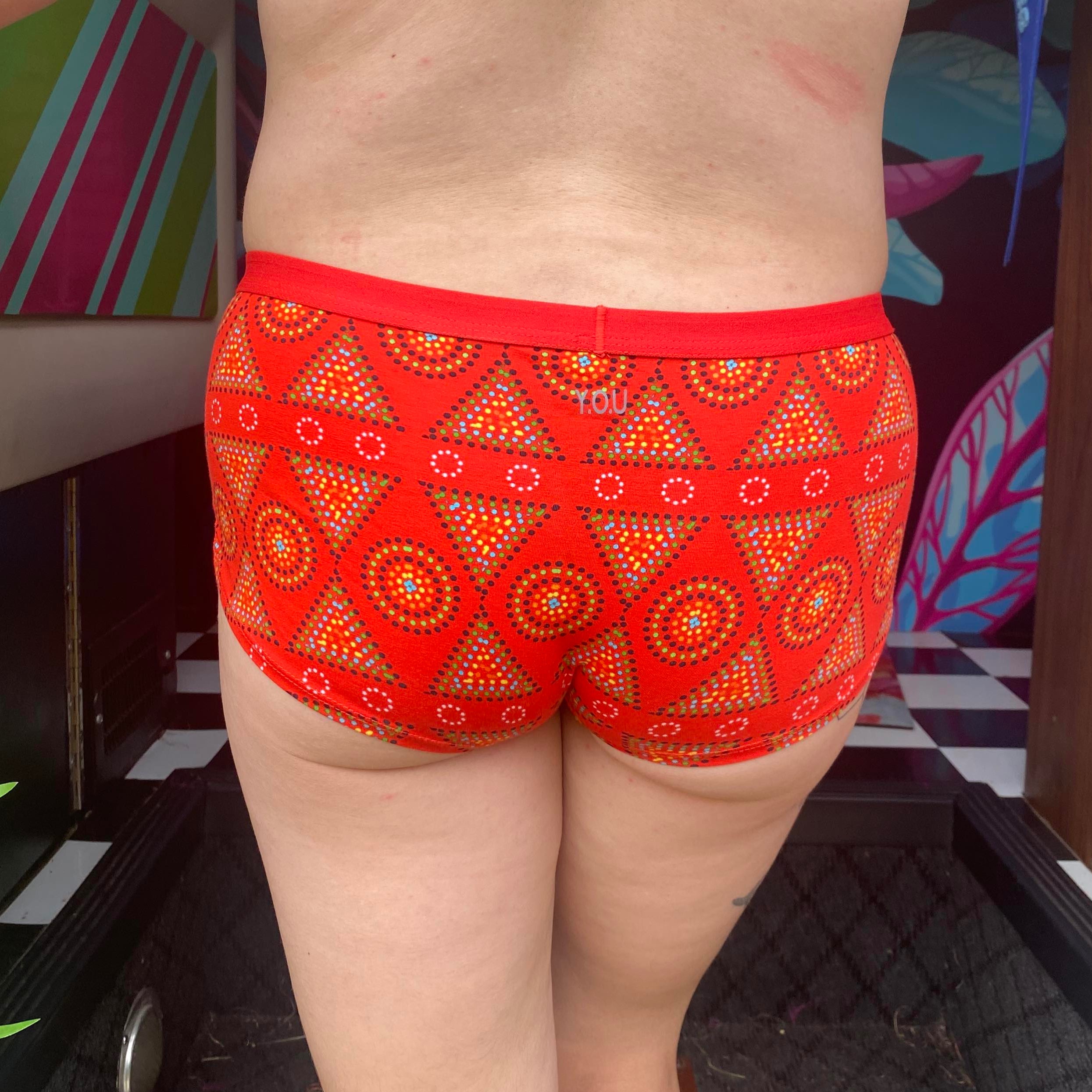 Women's organic cotton boy shorts - Red Mara design