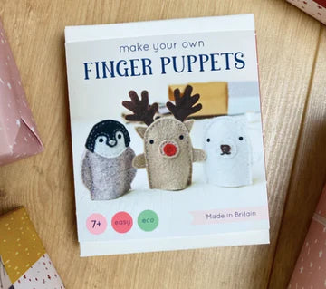 A penguin, a polar bear, and a reindeer finger puppets