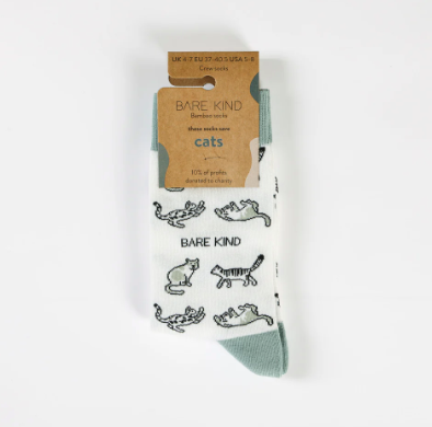 Bare Kind Bamboo Socks - Save the Cats (white)