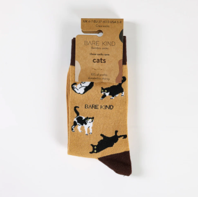 Bare Kind Bamboo Socks - Save the Cats (Yellow)