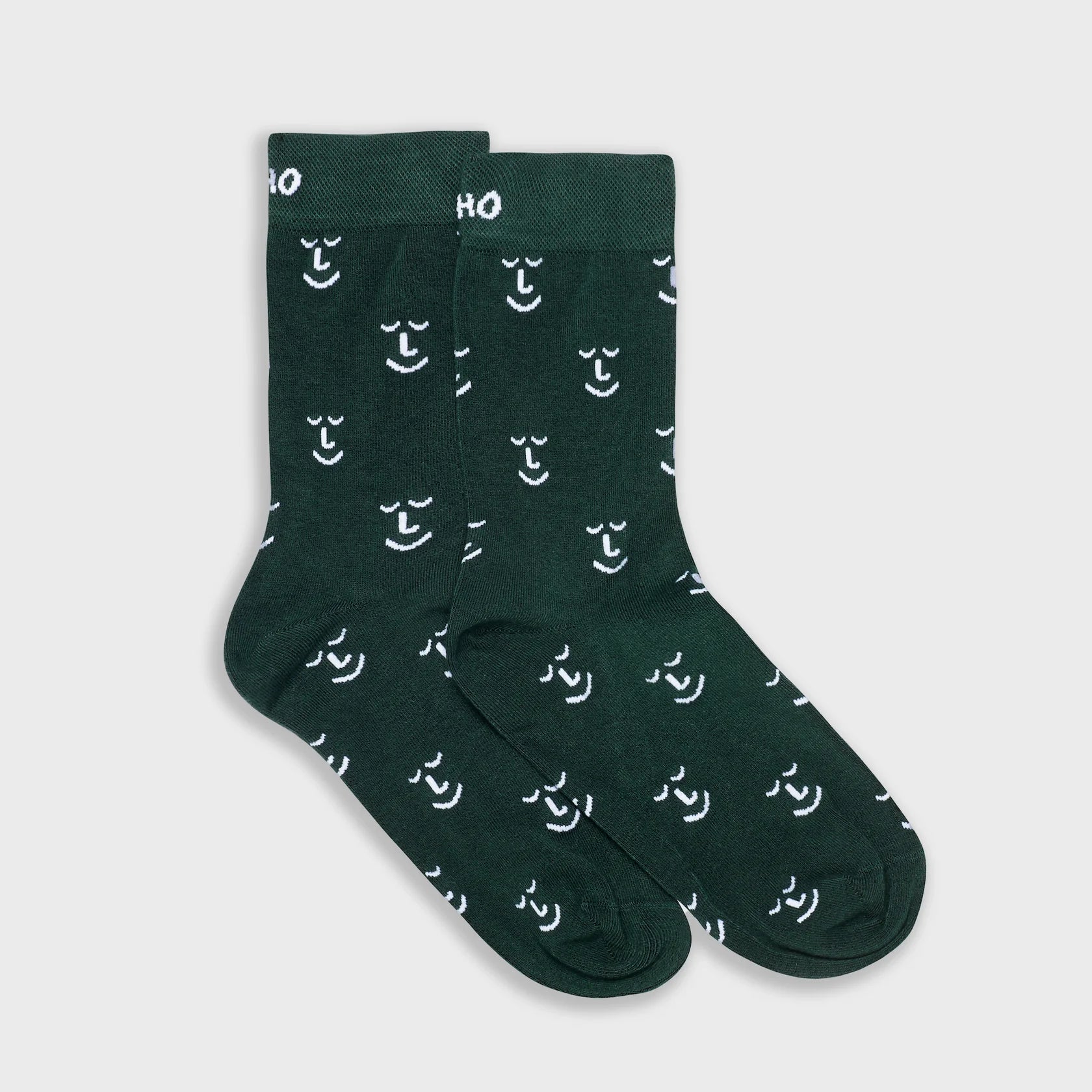 Leiho Forest Green Smiley Bamboo Socks