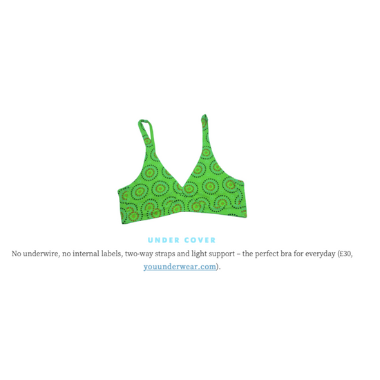 A screenshot of the Stylist article showing our green mara bralette