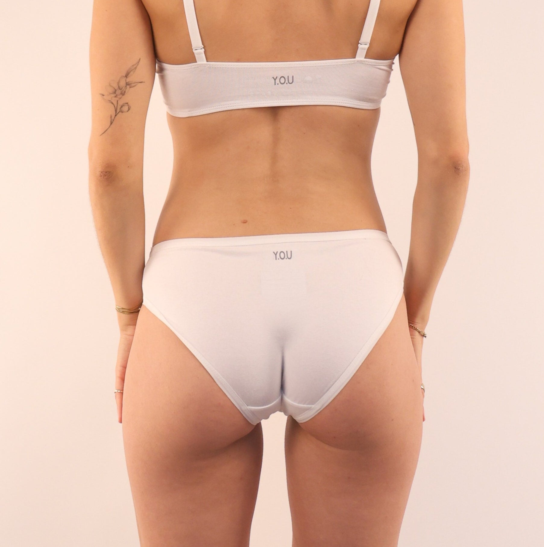 model wearing organic cotton low rise bikini white - You Underwear