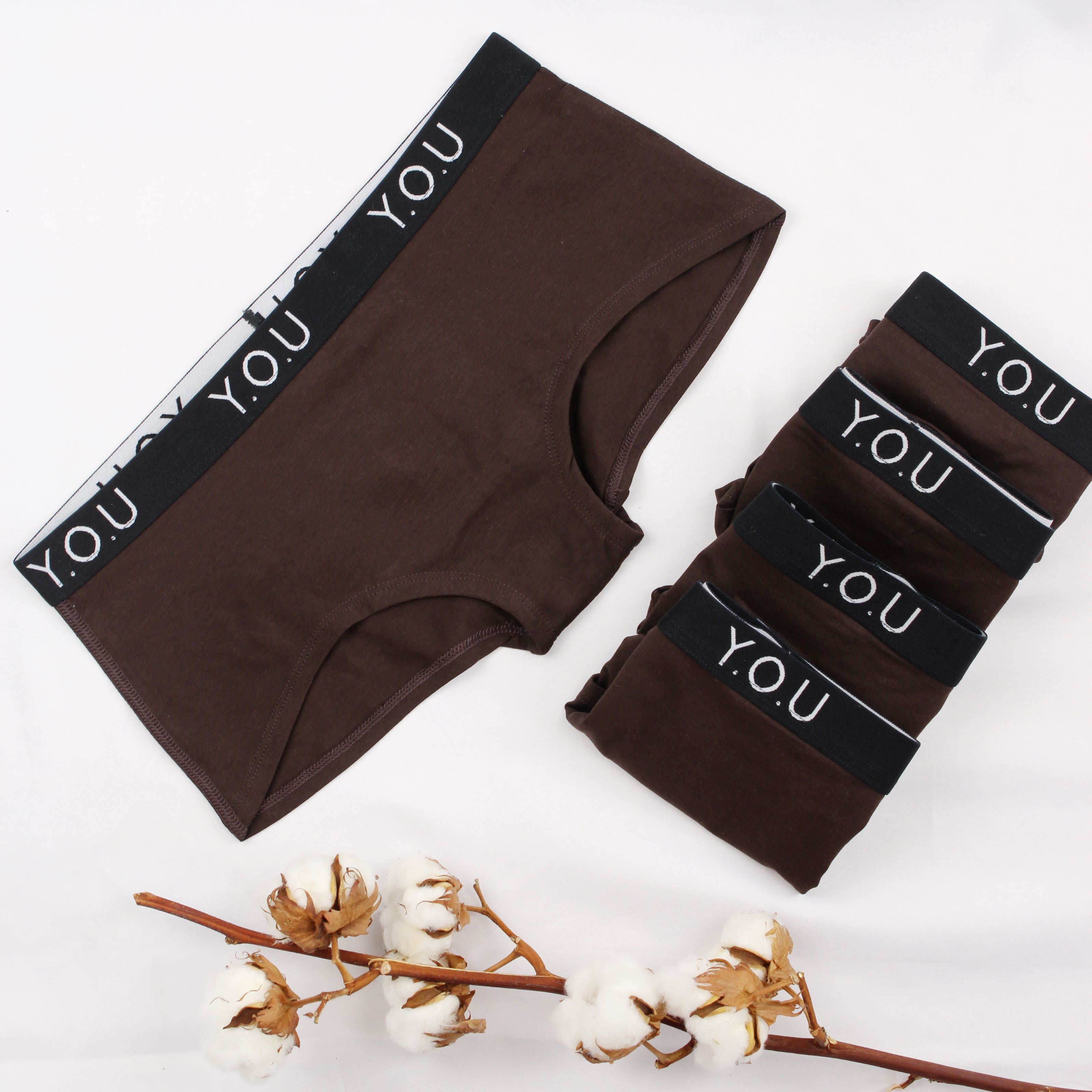 Women's organic cotton boy shorts with Y.O.U elastic - pack of 5