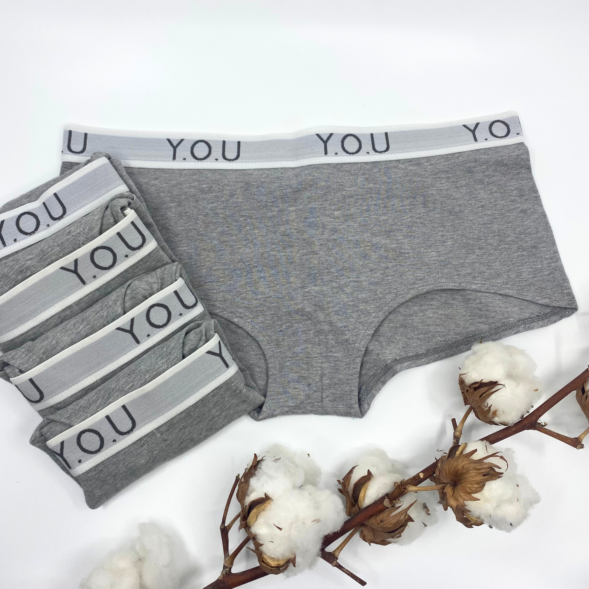 Women's organic cotton boy shorts with Y.O.U elastic - pack of 5