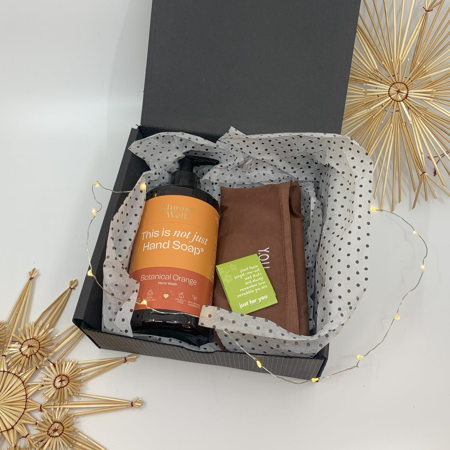 Women's 'Make a Difference' gift box containing a pair of chestnut low-rise bikinis and a bottle of ChooseWell hand wash