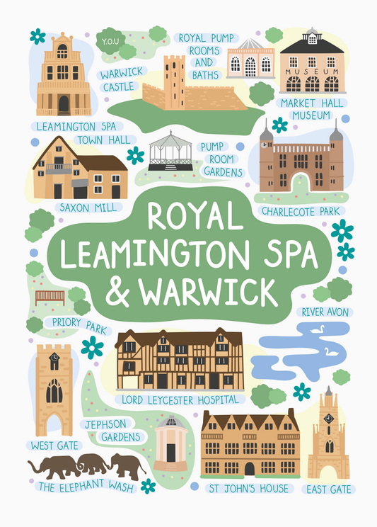 Y.O.U Royal Leamington Spa & Warwick Landmarks Organic Cotton Tea Towel