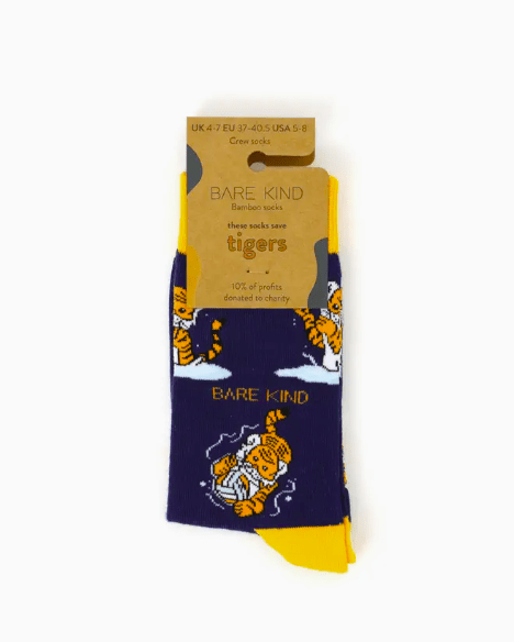 Bare Kind Bamboo Socks - Save the Tiger (Blue) - Y.O.U underwear