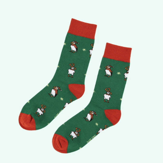 Bare Kind Christmas Green Puffin Socks - Y.O.U underwear