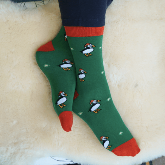 Bare Kind Christmas Green Puffin Socks - Y.O.U underwear