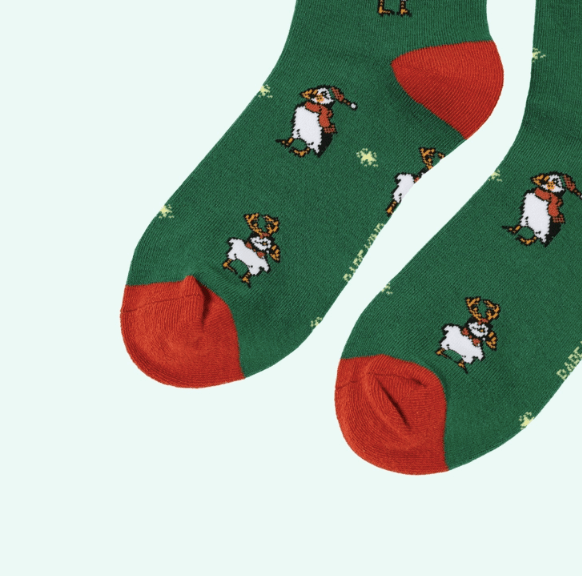 Bare Kind Christmas Green Puffin Socks - Y.O.U underwear