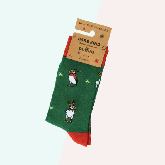 Bare Kind Christmas Green Puffin Socks - Y.O.U underwear