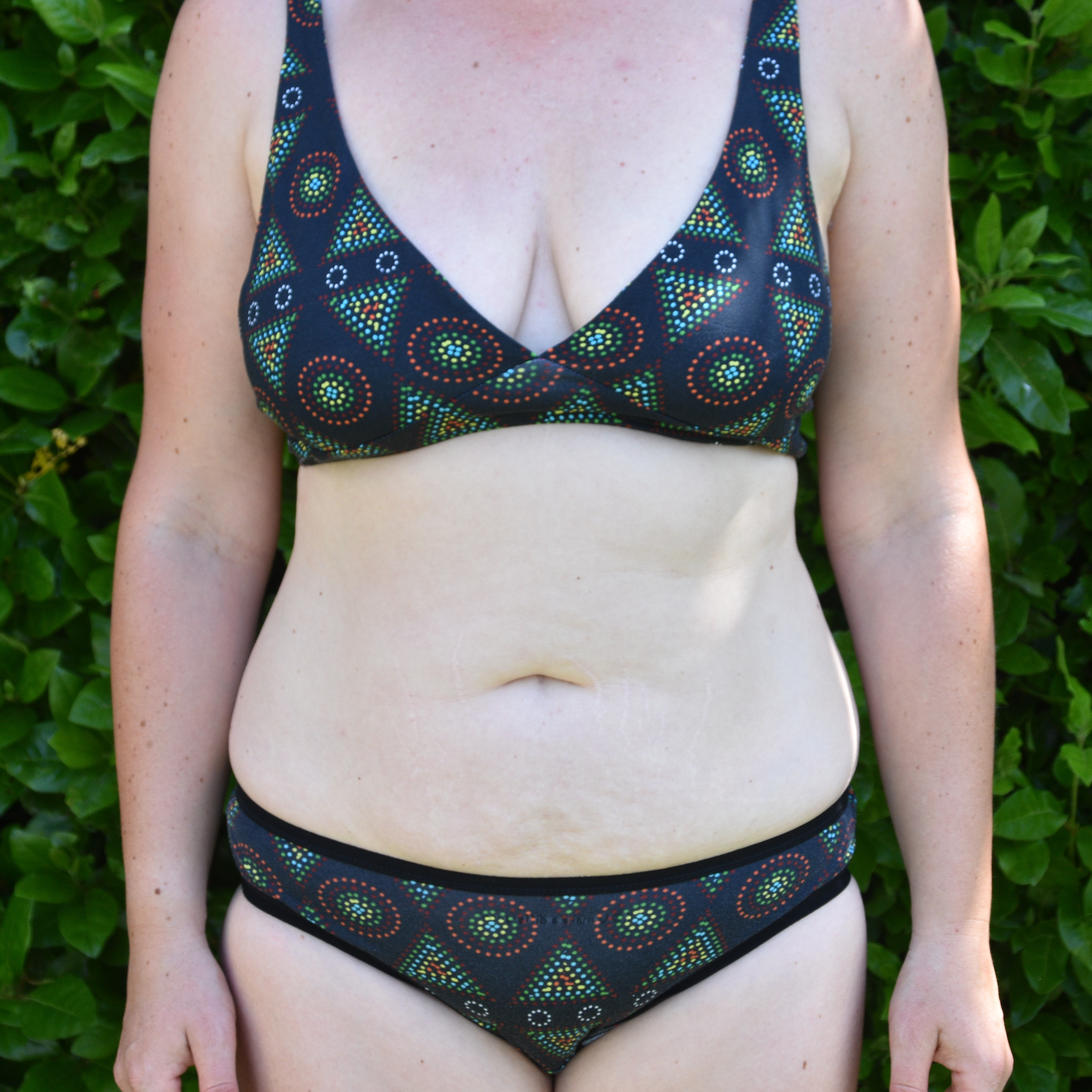 Women's organic cotton matching bralette and bikini set - Black Mara design
