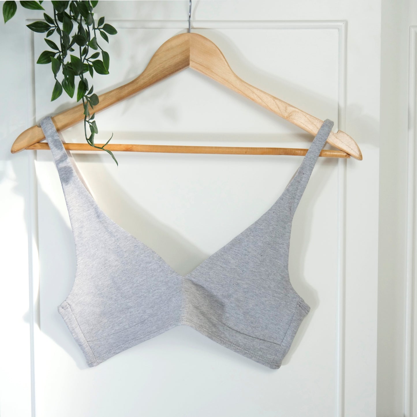 Women's organic cotton matching bralette and mid-rise bikini set - light heather grey