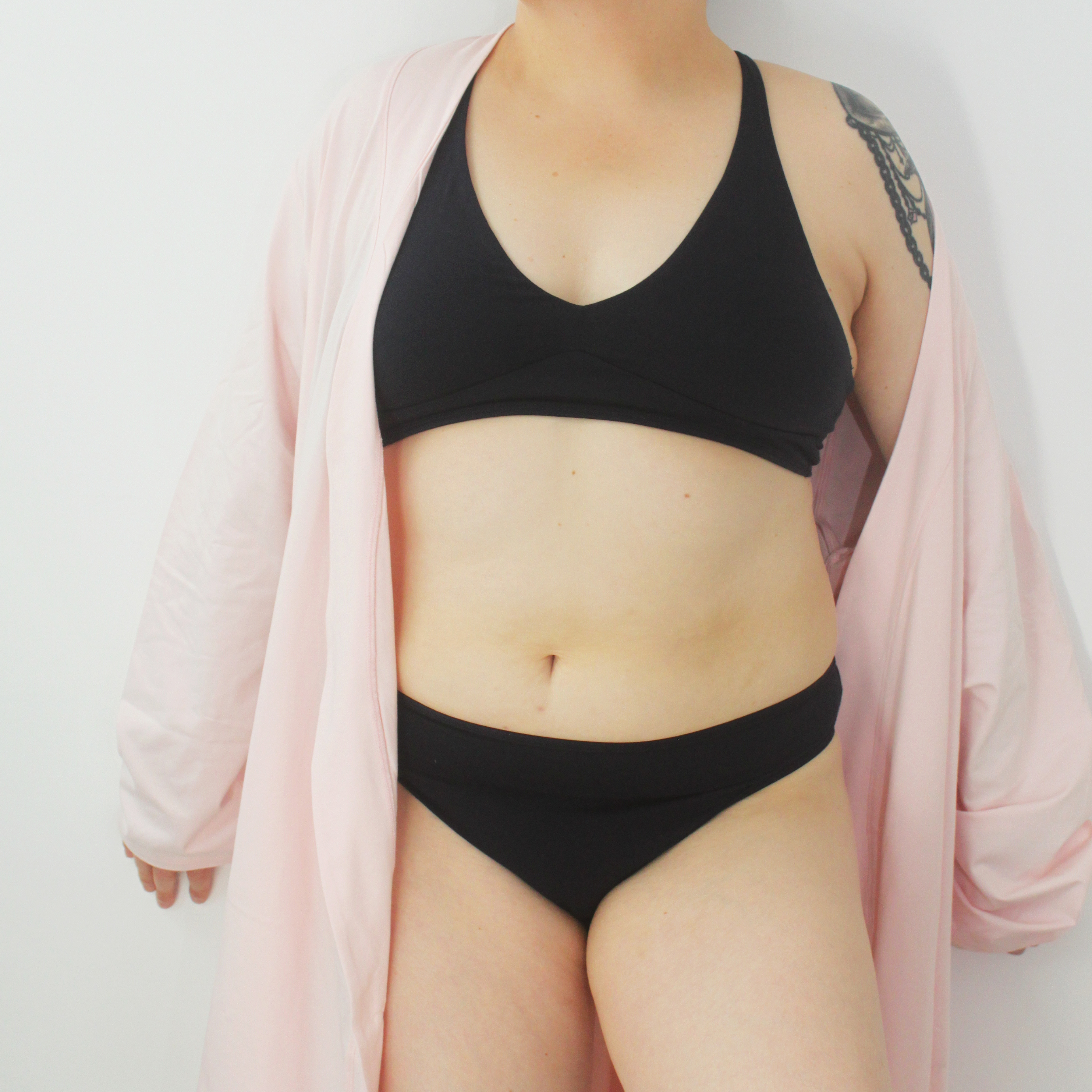 Women's organic cotton matching bralette and mid-rise bikini set - black