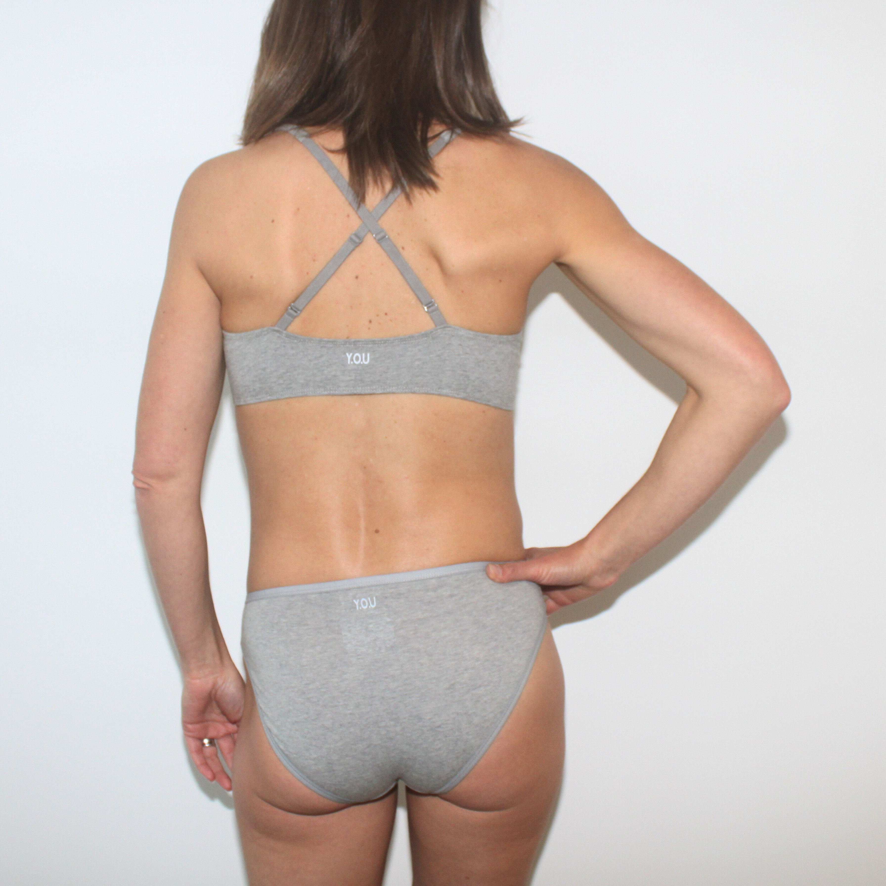 Women's organic cotton matching bralette and mid-rise bikini set - Light Grey